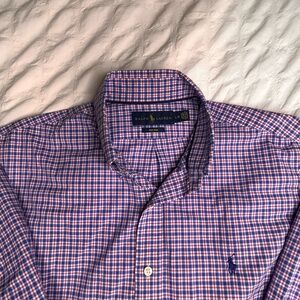 Ralph Lauren Men's Red and Blue Plaid Shirt